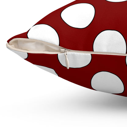 Maroon, White Retro Polka Dots Cushion Pillow