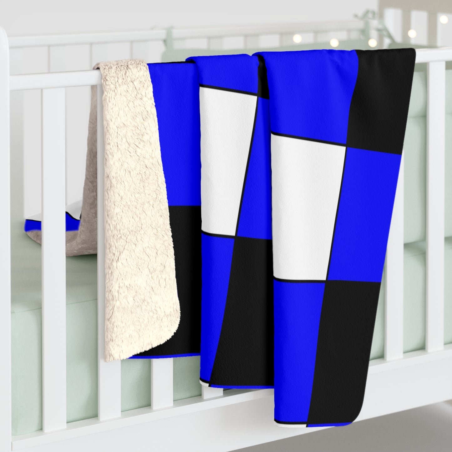 Blue, Black, White Retro Check Blanket Throw
