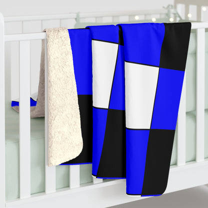 Blue, Black, White Retro Check Blanket Throw