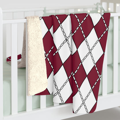 Claret, White Retro Argyle Blanket Throw