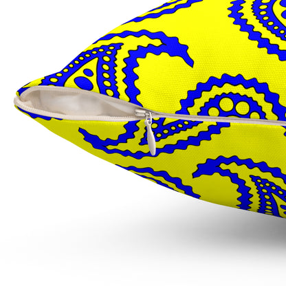 Yellow, Blue Retro Paisley Cushion Pillow
