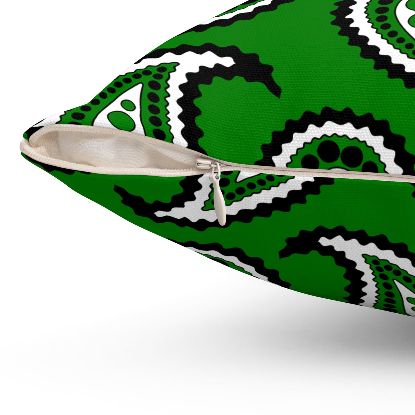 Green, Black, White Retro Paisley Cushion Pillow