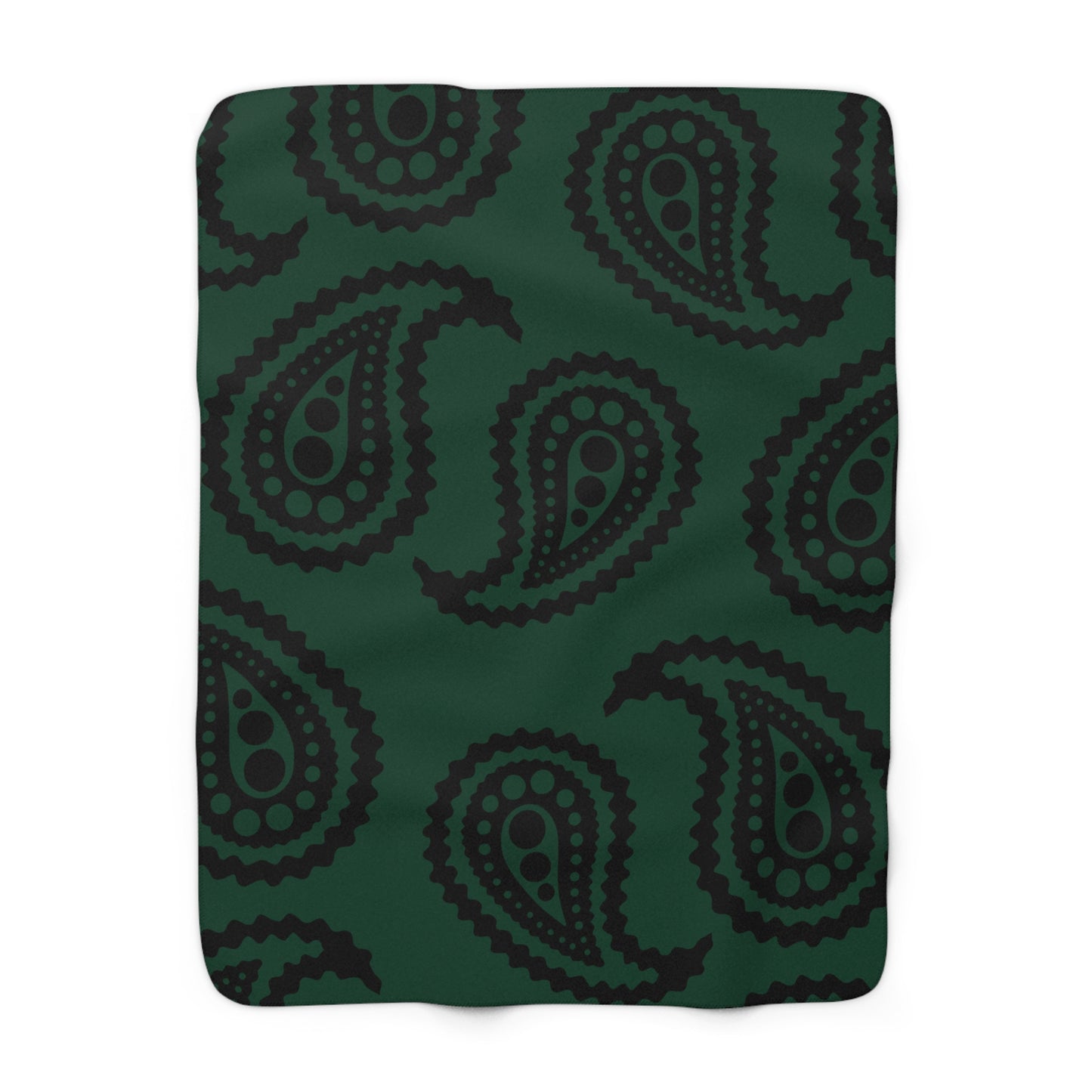 Dark Green, Black Retro Paisley Blanket Throw