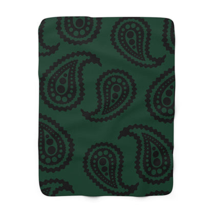 Dark Green, Black Retro Paisley Blanket Throw