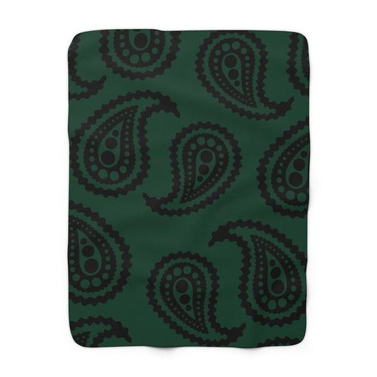 Dark Green, Black Retro Paisley Blanket Throw