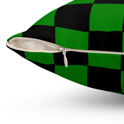 Green, Black Retro Check Cushion Pillow