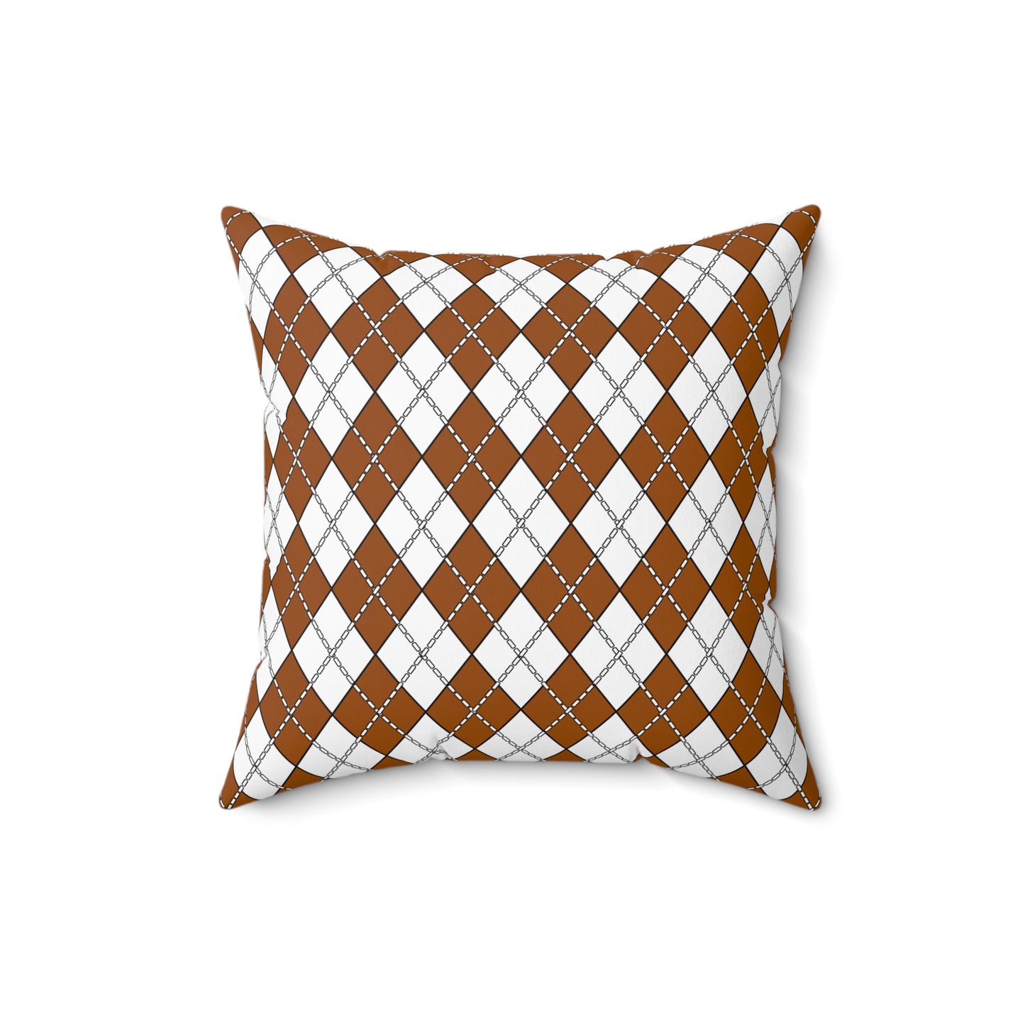 Brown, White Retro Argyle Cushion Pillow