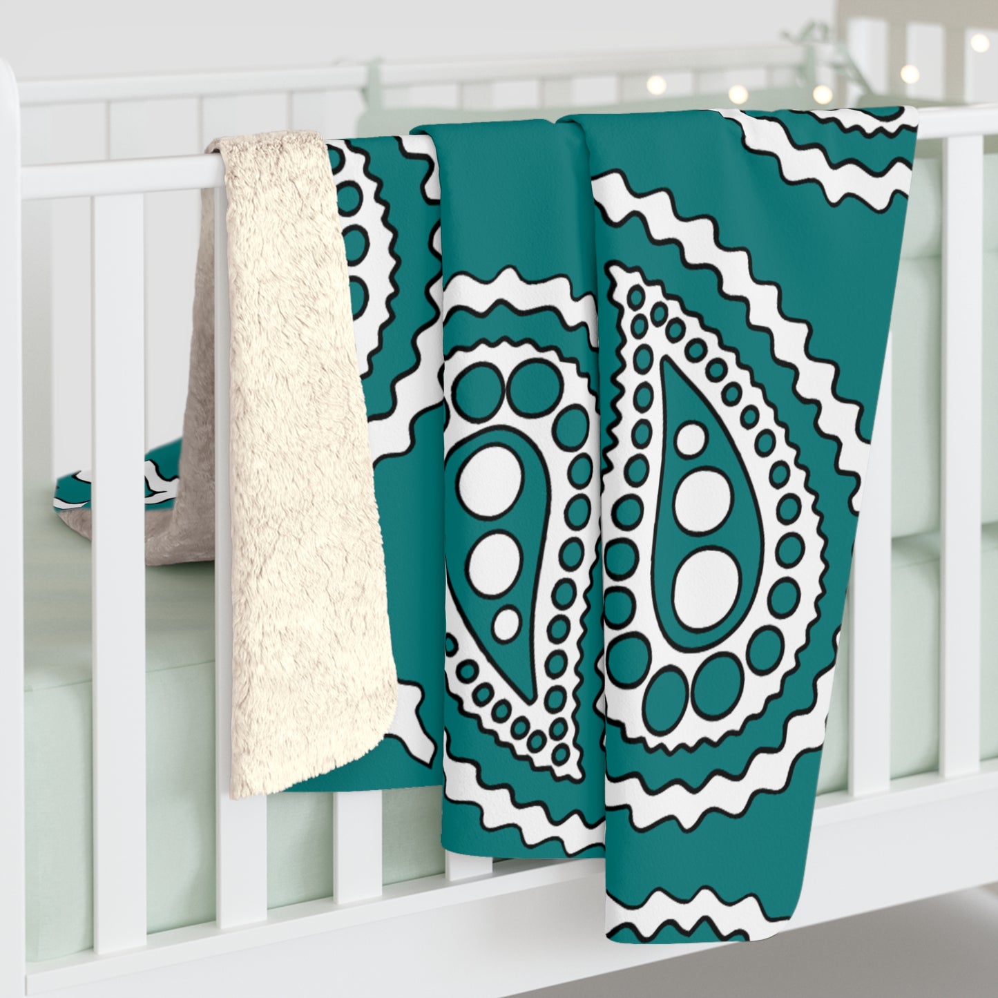 Teal, White Retro Paisley Blanket Throw
