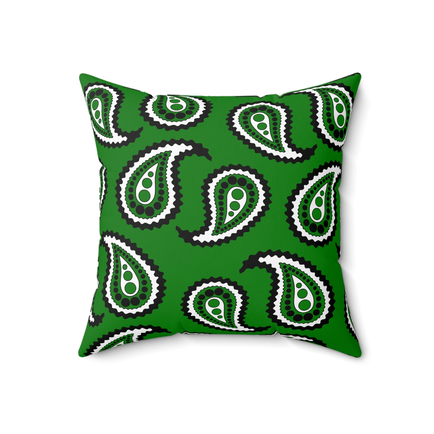 Green, Black, White Retro Paisley Cushion Pillow