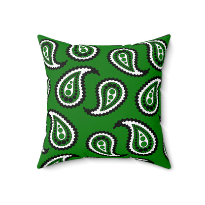 Green, Black, White Retro Paisley Cushion Pillow
