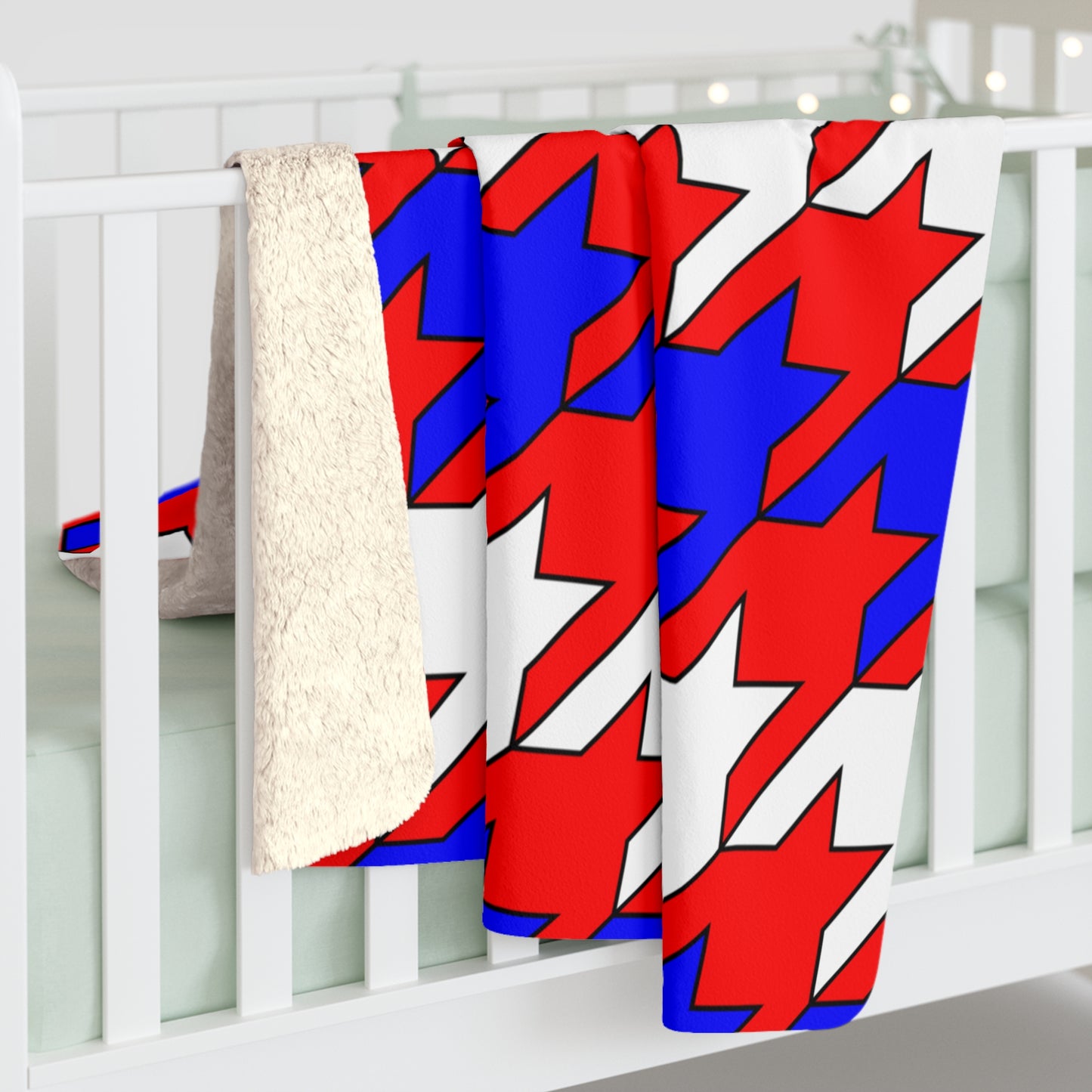 Red, White, Blue Retro Houndstooth Blanket Throw