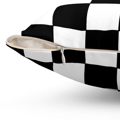 White, Black Retro Check Cushion Pillow