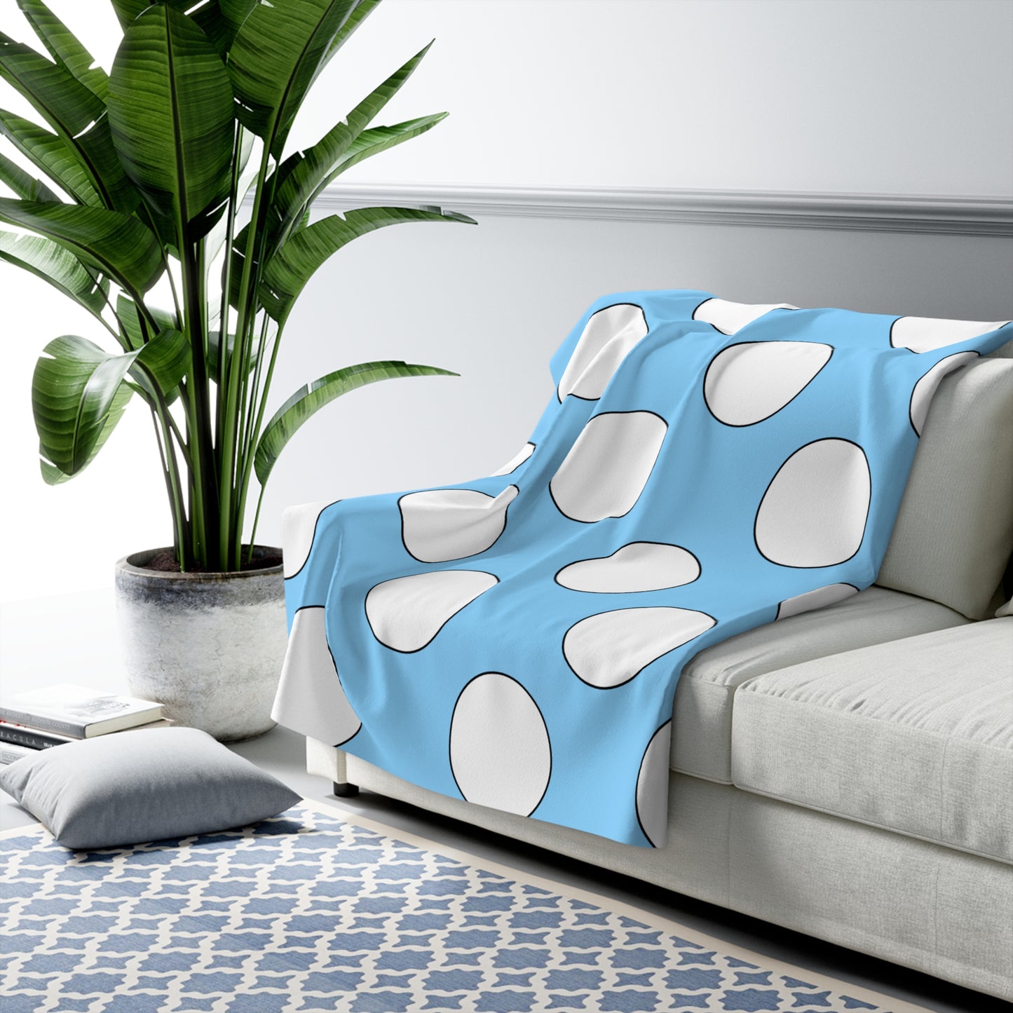 Light Blue, White Retro Polka Dots Blanket Throw