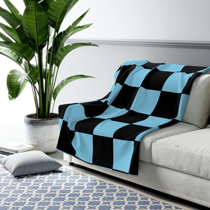 Sky Blue, Black Retro Check Blanket Throw