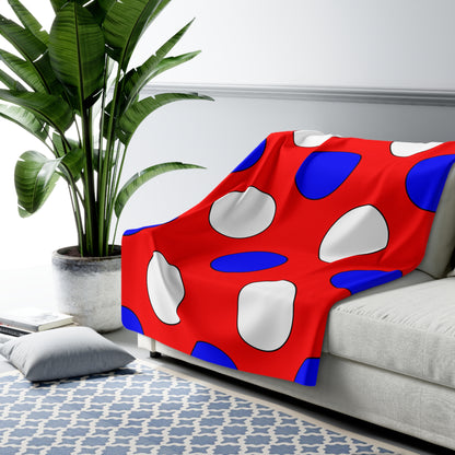 Red, White, Blue Retro Polka Dots Blanket Throw