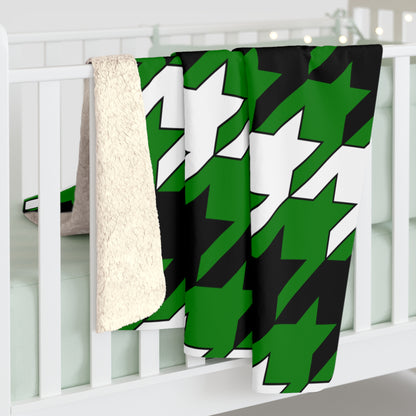 Green, Black, White Retro Houndstooth Blanket Throw