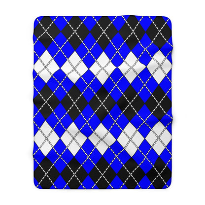Blue, Black, White Retro Argyle Blanket Throw