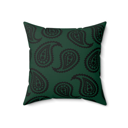 Dark Green, Black Retro Paisley Cushion Pillow