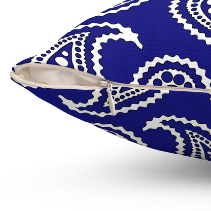 Navy Blue, White Retro Paisley Cushion Pillow