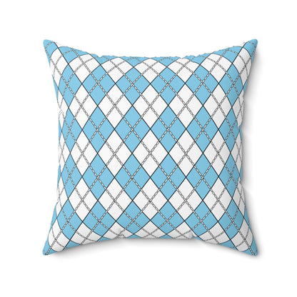 Sky Blue, White Retro Argyle Cushion Pillow