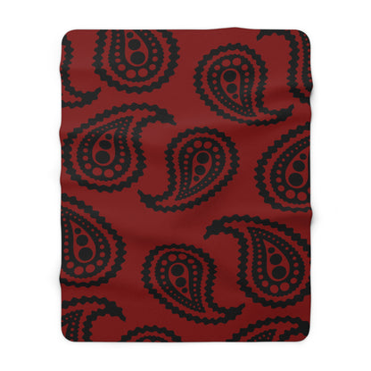 Maroon, Black Retro Paisley Blanket Throw