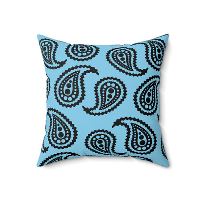 Sky Blue, Black Retro Paisley Cushion Pillow