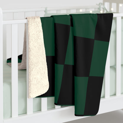Dark Green, Black Retro Check Blanket Throw