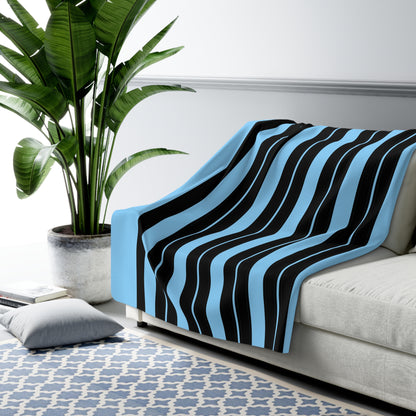 Light Blue, Black Retro Stripes Blanket Throw