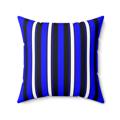 Blue, Black, White Retro Stripes Cushion Pillow