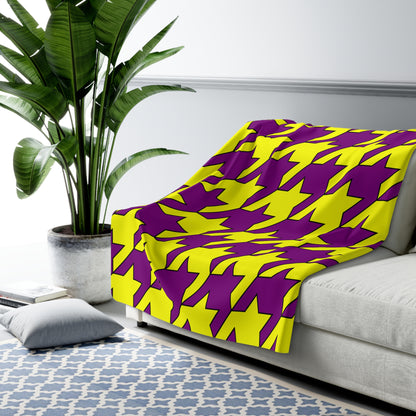 Purple, Yellow Retro Houndstooth Blanket Throw