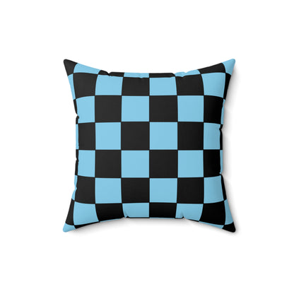Sky Blue, Black Retro Check Cushion Pillow