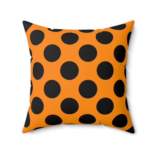 Dark Orange, Black Retro Polka Dots Cushion Pillow
