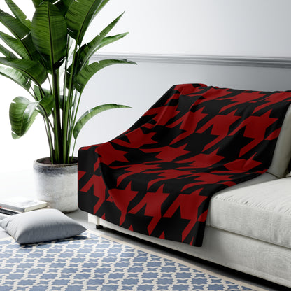Dark Red, Black Retro Houndstooth Blanket Throw
