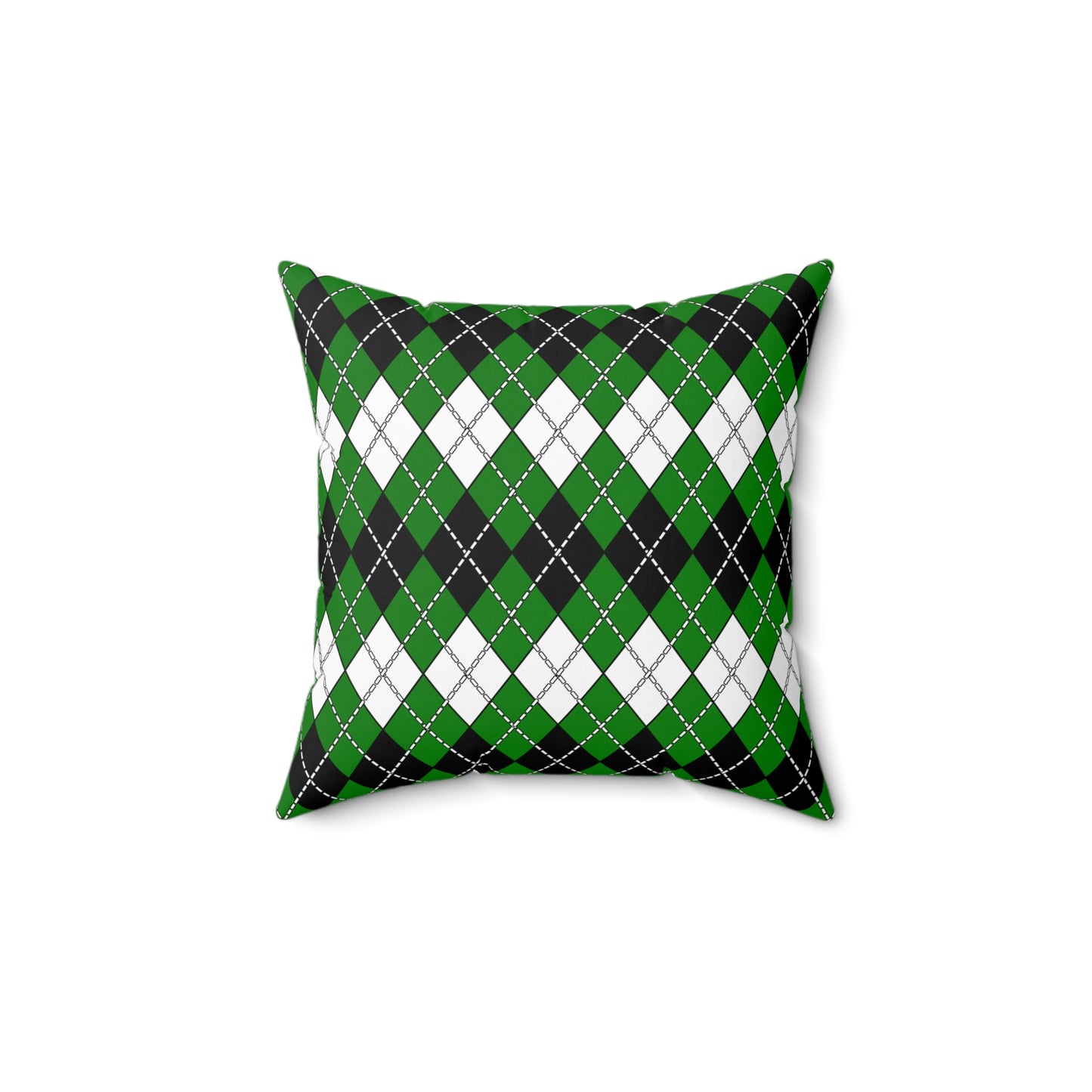 Green, Black, White Retro Argyle Cushion Pillow