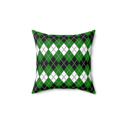 Green, Black, White Retro Argyle Cushion Pillow