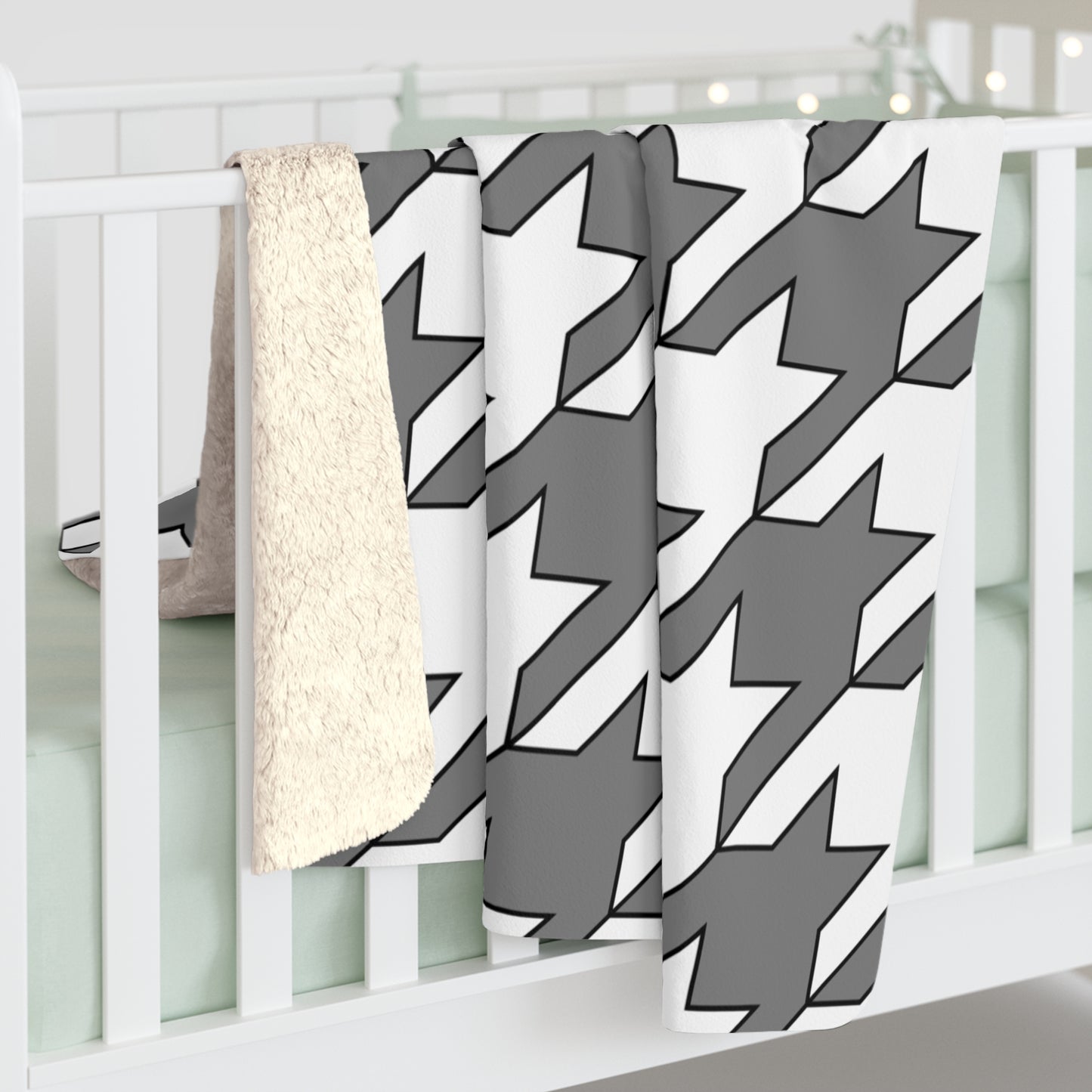 Grey, White Retro Houndstooth Blanket Throw