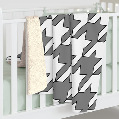 Grey, White Retro Houndstooth Blanket Throw