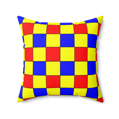 Yellow, Blue, Red Retro Check Cushion Pillow