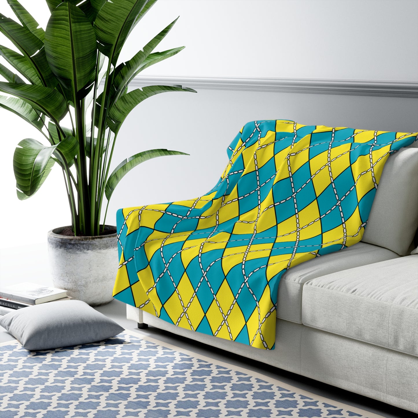 Kazakhstan Retro Argyle Blanket Throw
