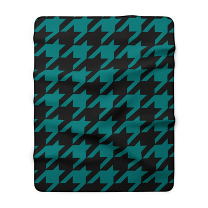Teal, Black Retro Houndstooth Blanket Throw