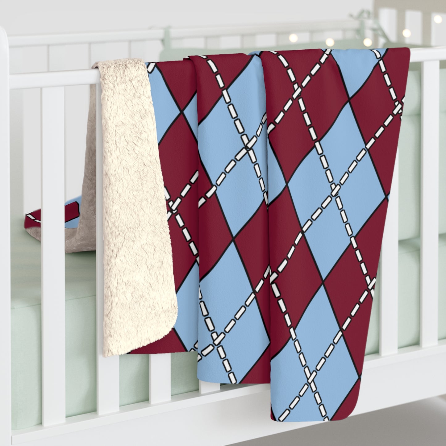 Claret, Blue Retro Argyle Blanket Throw
