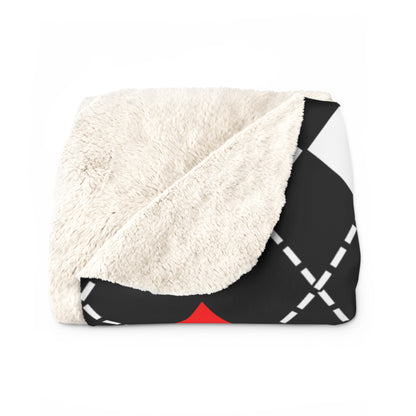 Black, White, Red Retro Argyle Blanket Throw