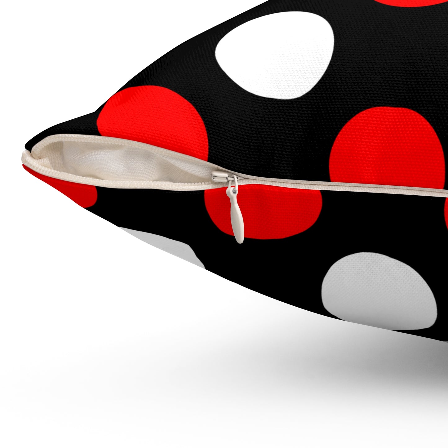 Black, White, Red Retro Polka Dots Cushion Pillow