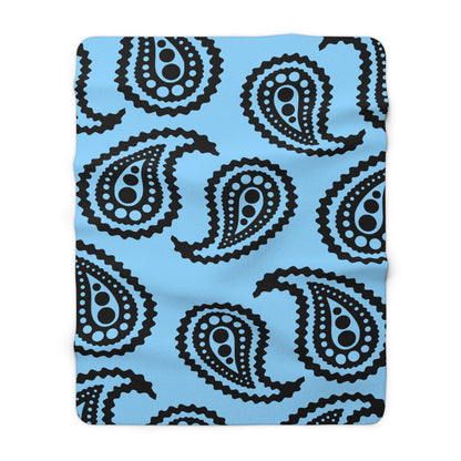 Light Blue, Black Retro Paisley Blanket Throw
