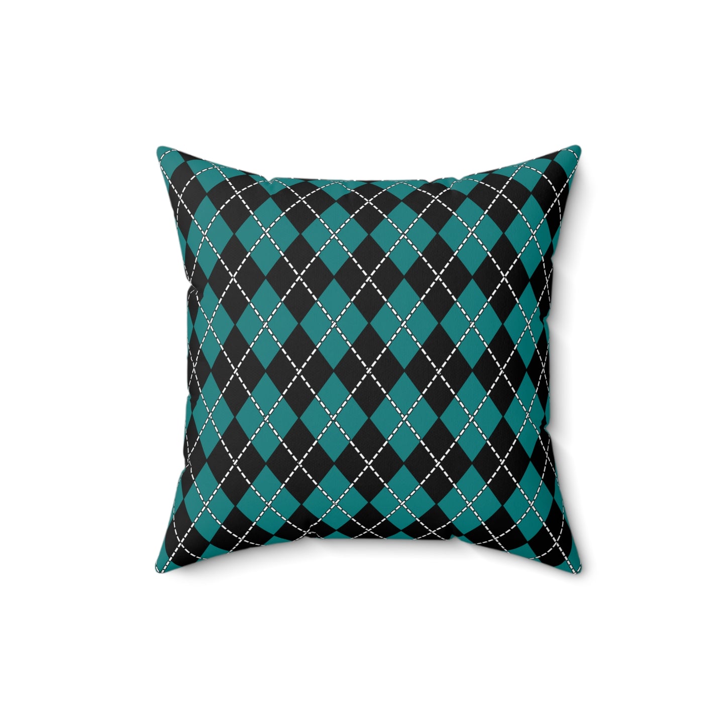 Teal, Black Retro Argyle Cushion Pillow