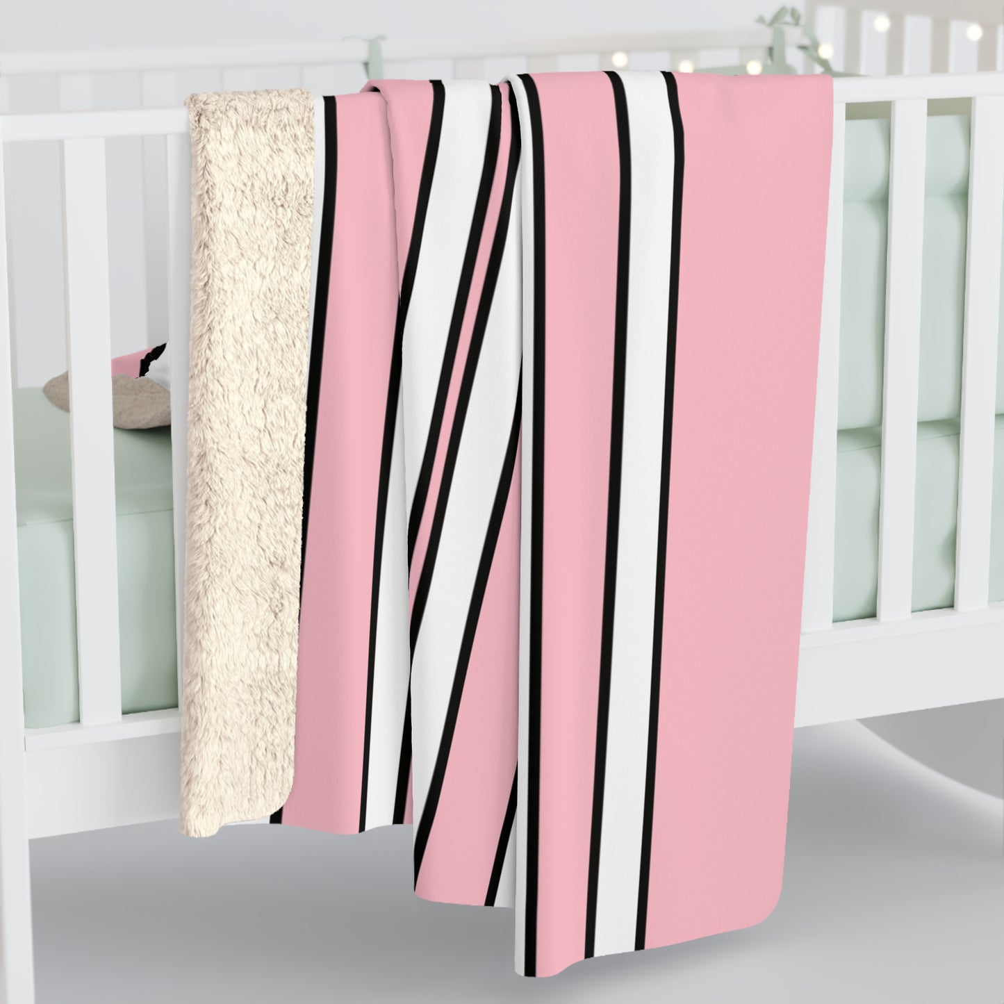 Pink, White Retro Stripes Blanket Throw