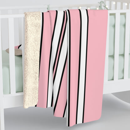 Pink, White Retro Stripes Blanket Throw