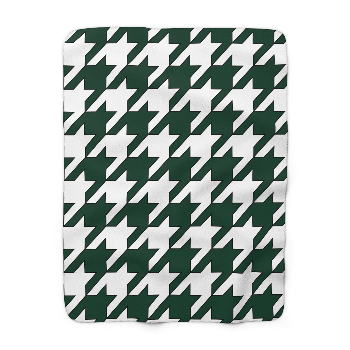 Dark Green, White Retro Houndstooth Blanket Throw