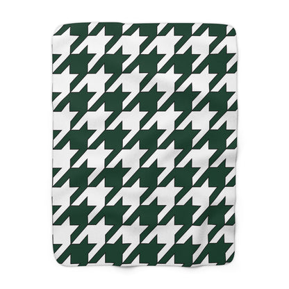 Dark Green, White Retro Houndstooth Blanket Throw