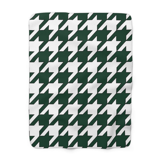 Dark Green, White Retro Houndstooth Blanket Throw